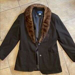 Liz Claiborne Black Jacket with Real Fur Collar